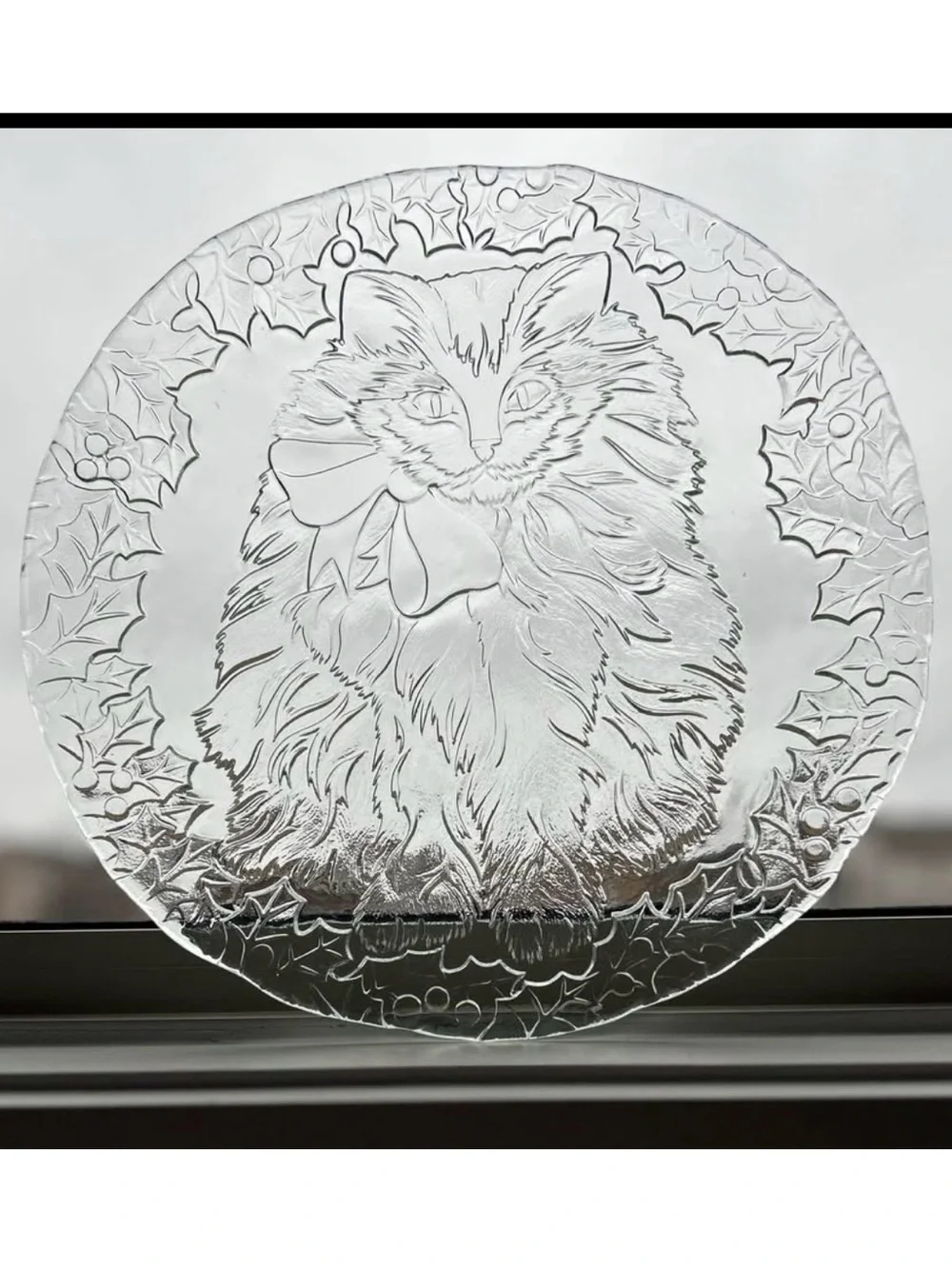 Cat serving platter unique Clear Crystal Look One of a Kind❣️